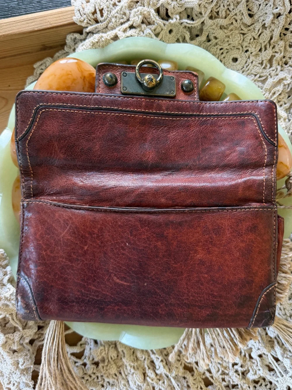 Frye Cameron Continental Cognac Rust Brown Leather Clutch Wallet